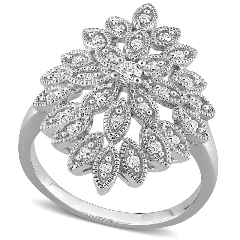 Image of ID 1 033 CT TW Composite Natural Diamond Antique Vintage-Style Flower Ring in Sterling Silver