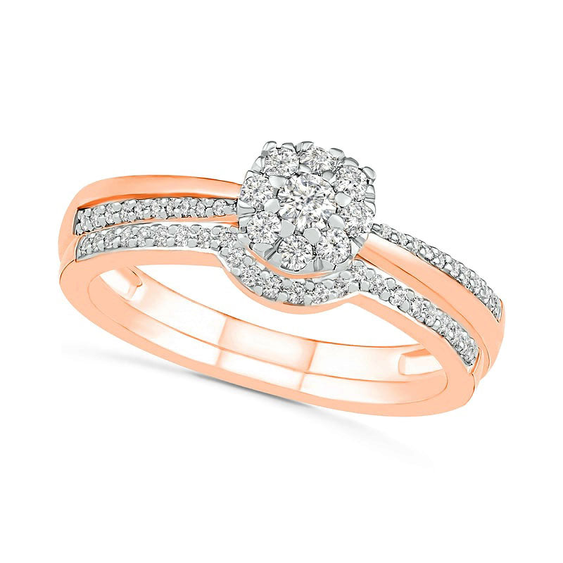 Image of ID 1 033 CT TW Composite Natural Diamond Bridal Engagement Ring Set in Solid 10K Rose Gold