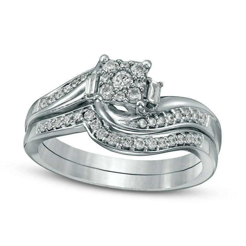 Image of ID 1 033 CT TW Composite Natural Diamond Bypass Swirl Bridal Engagement Ring Set in Solid 10K White Gold