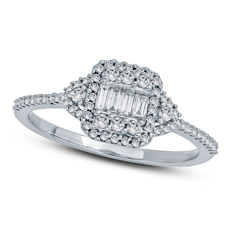 Image of ID 1 033 CT TW Composite Natural Diamond Cushion Frame Engagement Ring in Solid 10K White Gold