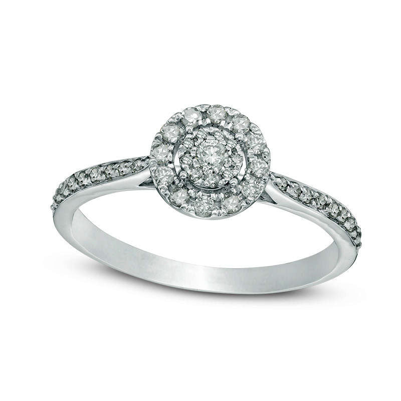 Image of ID 1 033 CT TW Composite Natural Diamond Double Frame Engagement Ring in Solid 10K White Gold