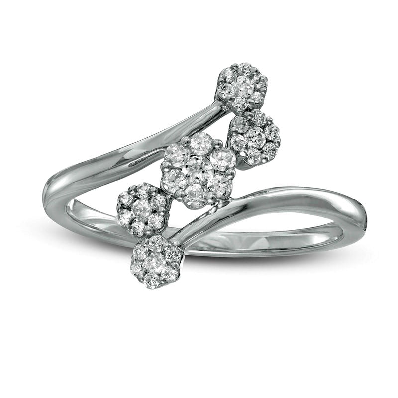 Image of ID 1 033 CT TW Composite Natural Diamond Five Stone Bypass Ring in Solid 10K White Gold