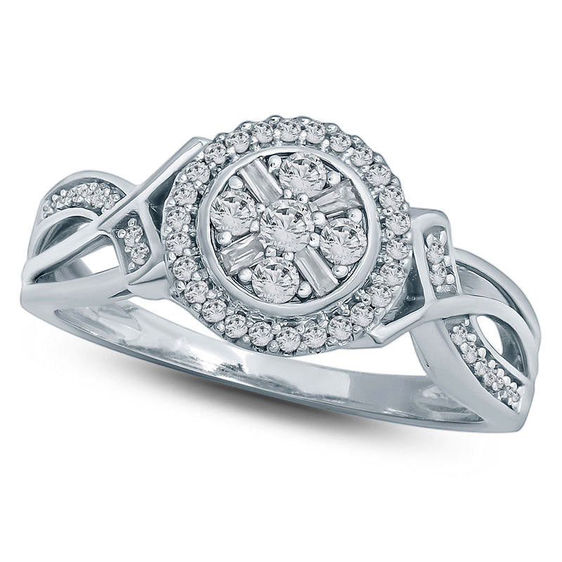 Image of ID 1 033 CT TW Composite Natural Diamond Frame Crossover Shank Engagement Ring in Solid 10K White Gold