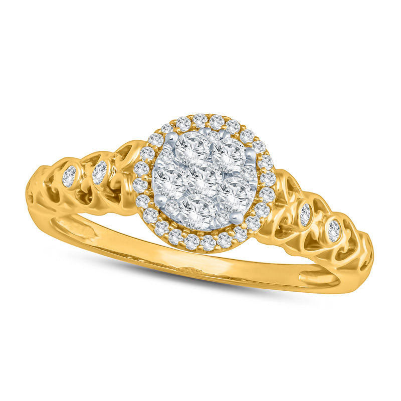 Image of ID 1 033 CT TW Composite Natural Diamond Frame Heart Shank Engagement Ring in Solid 10K Yellow Gold
