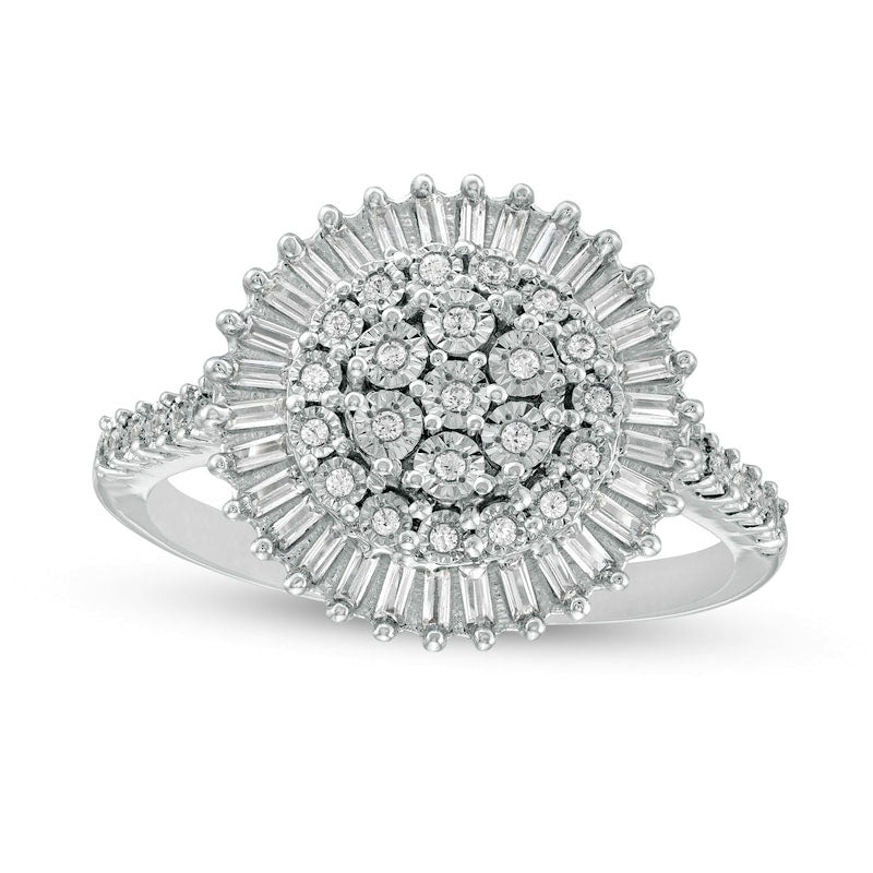Image of ID 1 033 CT TW Composite Natural Diamond Frame Sunburst Ring in Sterling Silver
