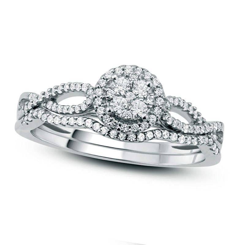 Image of ID 1 033 CT TW Composite Natural Diamond Frame Twist Bridal Engagement Ring Set in Solid 10K White Gold