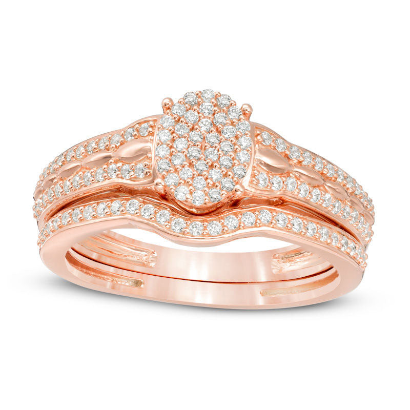 Image of ID 1 033 CT TW Composite Natural Diamond Oval Bridal Engagement Ring Set in Solid 10K Rose Gold