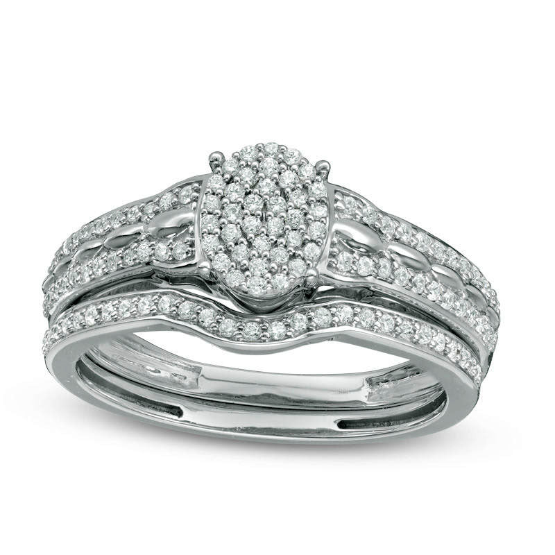 Image of ID 1 033 CT TW Composite Natural Diamond Oval Bridal Engagement Ring Set in Solid 10K White Gold