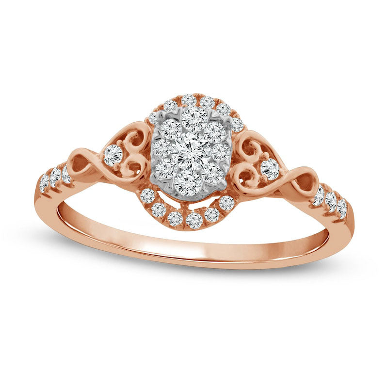 Image of ID 1 033 CT TW Composite Natural Diamond Oval Frame Heart-Shaped Infinity Sides Promise Ring in Solid 10K Rose Gold