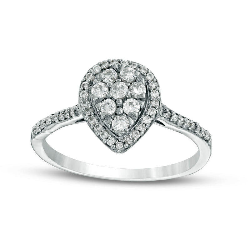 Image of ID 1 033 CT TW Composite Natural Diamond Pear-Shaped Frame Engagement Ring in Solid 10K White Gold