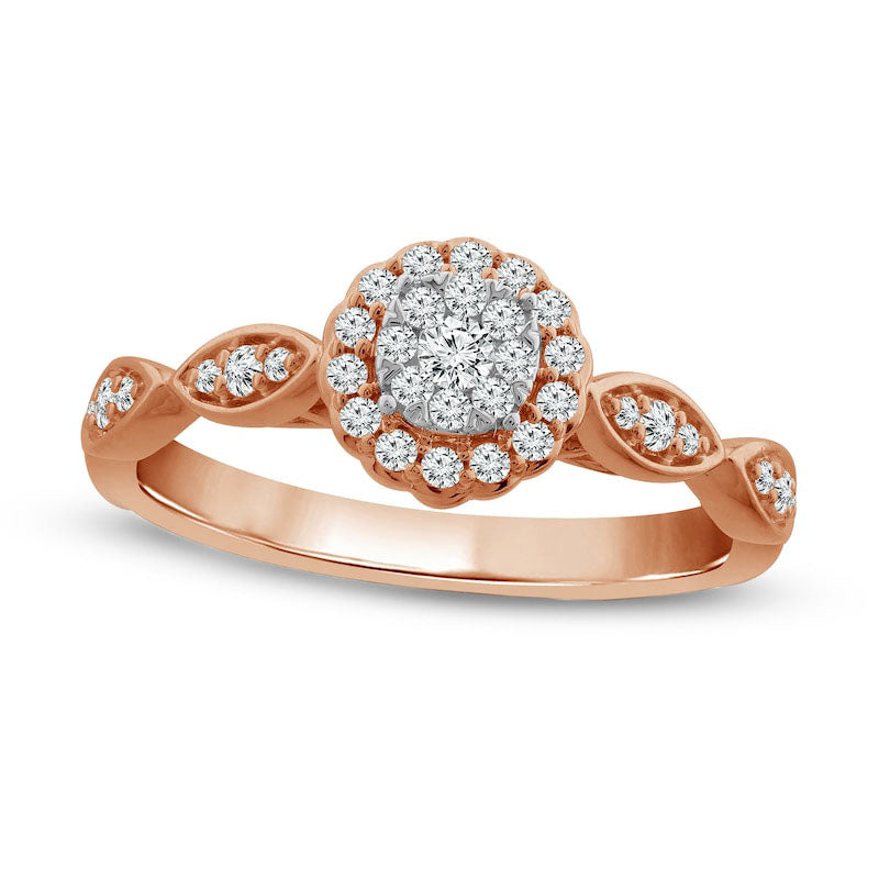 Image of ID 1 033 CT TW Composite Natural Diamond Scallop Frame Twist Shank Promise Ring in Solid 10K Rose Gold