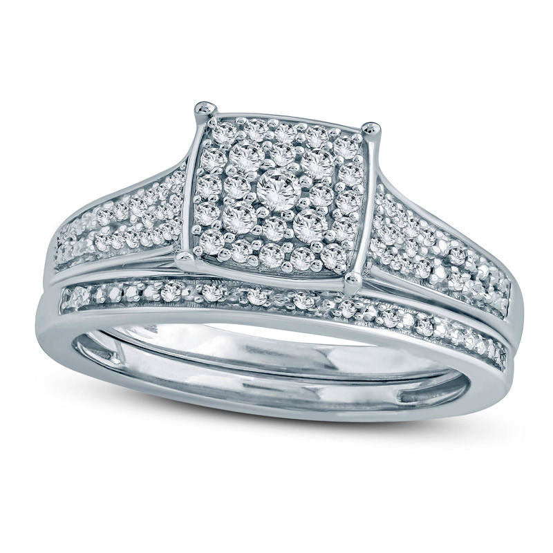 Image of ID 1 033 CT TW Composite Natural Diamond Square Bridal Engagement Ring Set in Sterling Silver