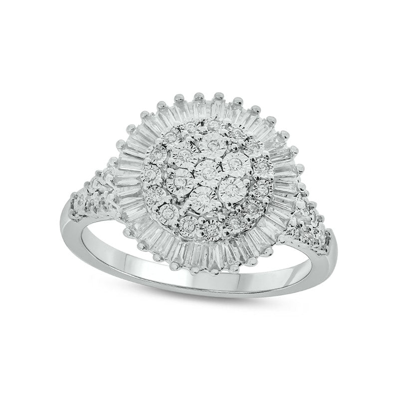 Image of ID 1 033 CT TW Composite Natural Diamond Starburst Frame Ring in Sterling Silver