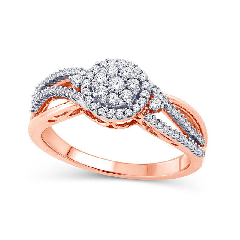 Image of ID 1 033 CT TW Composite Natural Diamond Swirl Frame Split Shank Ring in Solid 10K Rose Gold