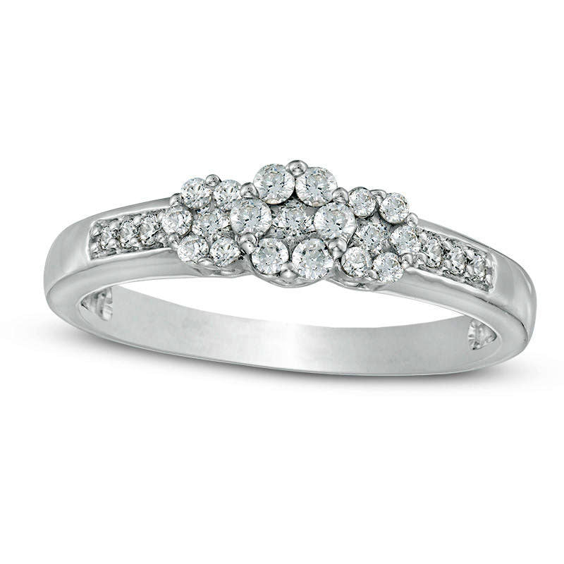 Image of ID 1 033 CT TW Composite Natural Diamond Three Stone Engagement Ring in Sterling Silver