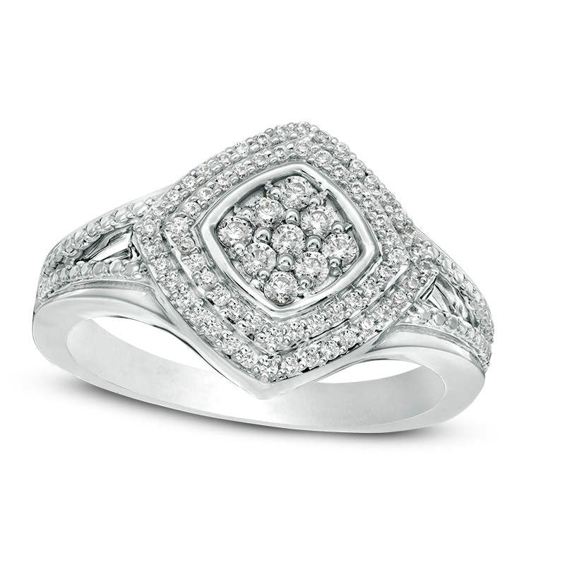 Image of ID 1 033 CT TW Composite Natural Diamond Tilted Double Cushion Frame Ring in Sterling Silver