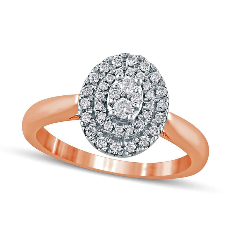Image of ID 1 033 CT TW Composite Oval Natural Diamond Double Frame Engagement Ring in Solid 14K Rose Gold