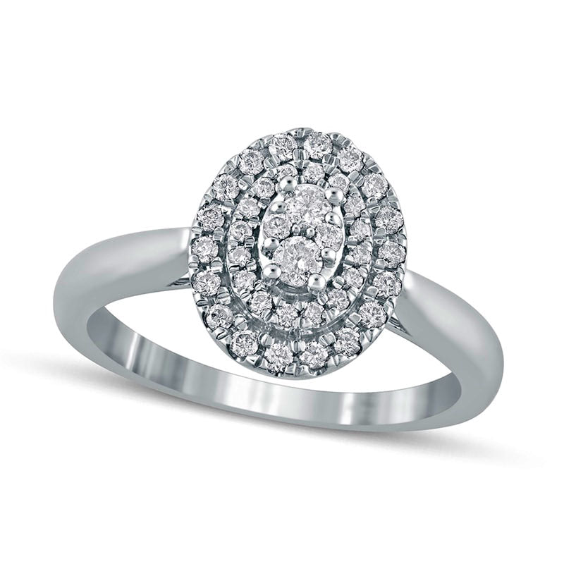 Image of ID 1 033 CT TW Composite Oval Natural Diamond Double Frame Engagement Ring in Solid 14K White Gold