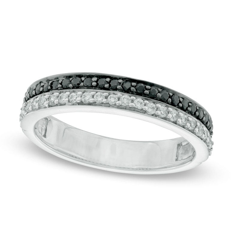 Image of ID 1 033 CT TW Enhanced Black and White Natural Diamond Double Row Band in Solid 10K White Gold
