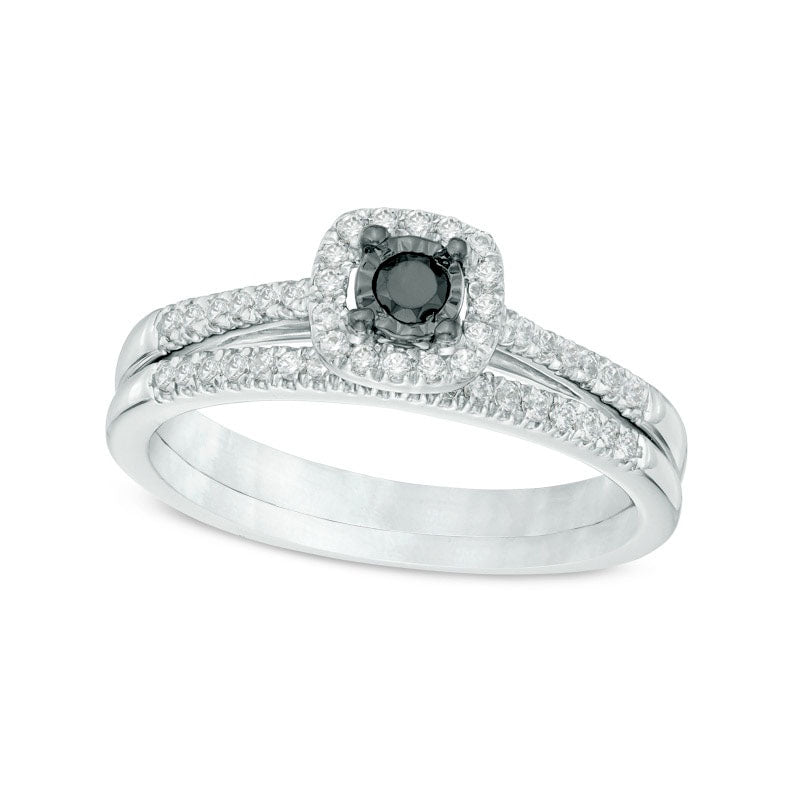 Image of ID 1 033 CT TW Enhanced Black and White Natural Diamond Frame Bridal Engagement Ring Set in Solid 10K White Gold
