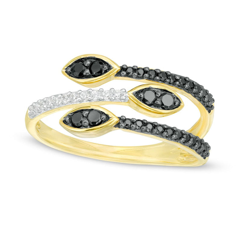 Image of ID 1 033 CT TW Enhanced Black and White Natural Diamond Marquise Multi Wrap Ring in Solid 10K Yellow Gold