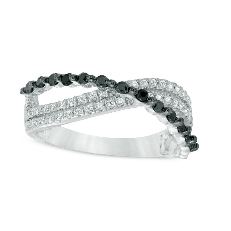 Image of ID 1 033 CT TW Enhanced Black and White Natural Diamond Overlay Ring in Sterling Silver