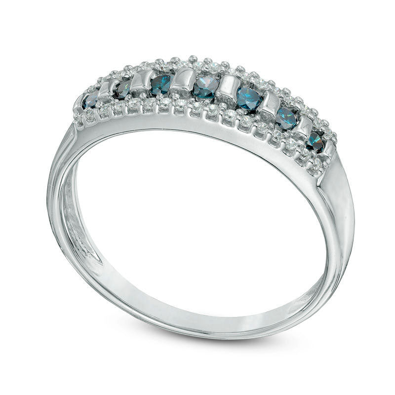 Image of ID 1 033 CT TW Enhanced Blue and White Natural Diamond Anniversary Band in Solid 10K White Gold