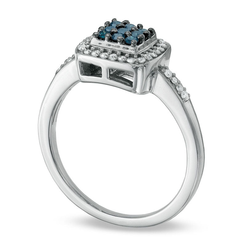 Image of ID 1 033 CT TW Enhanced Blue and White Natural Diamond Princess Composite Ring in Sterling Silver - Size 7