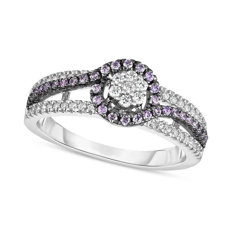 Image of ID 1 033 CT TW Enhanced Purple and White Composite Natural Diamond Swirl Frame Split Shank Ring in Sterling Silver