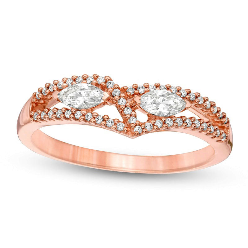 Image of ID 1 033 CT TW Marquise Natural Diamond Chevron Split Shank Ring in Solid 10K Rose Gold