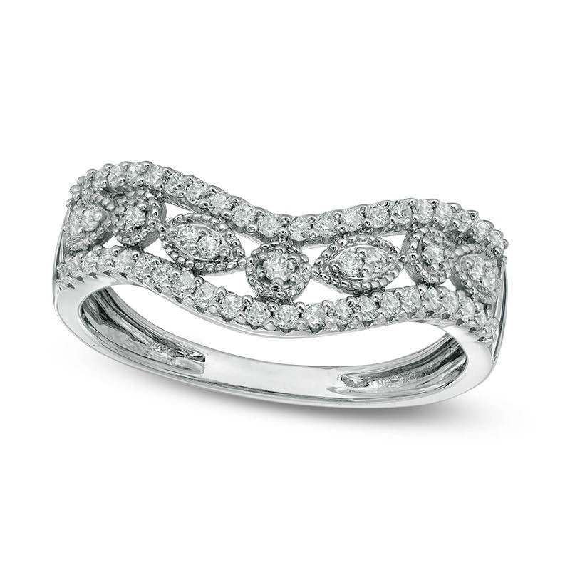 Image of ID 1 033 CT TW Natural Diamond Antique Vintage-Style Contoured Band in Solid 10K White Gold