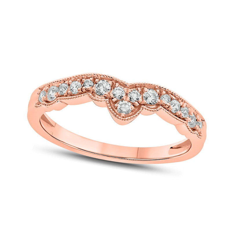 Image of ID 1 033 CT TW Natural Diamond Antique Vintage-Style Crown Contour Wedding Band in Solid 10K Rose Gold