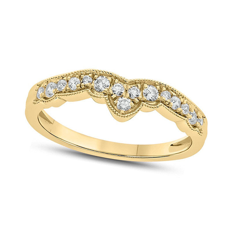 Image of ID 1 033 CT TW Natural Diamond Antique Vintage-Style Crown Contour Wedding Band in Solid 10K Yellow Gold