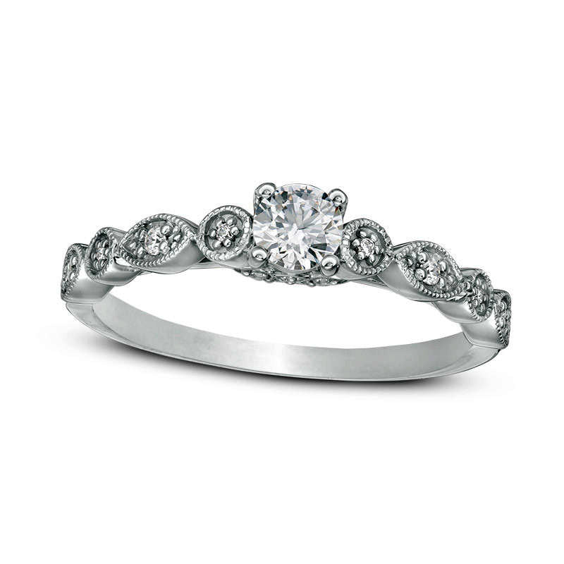 Image of ID 1 033 CT TW Natural Diamond Antique Vintage-Style Engagement Ring in Solid 14K White Gold