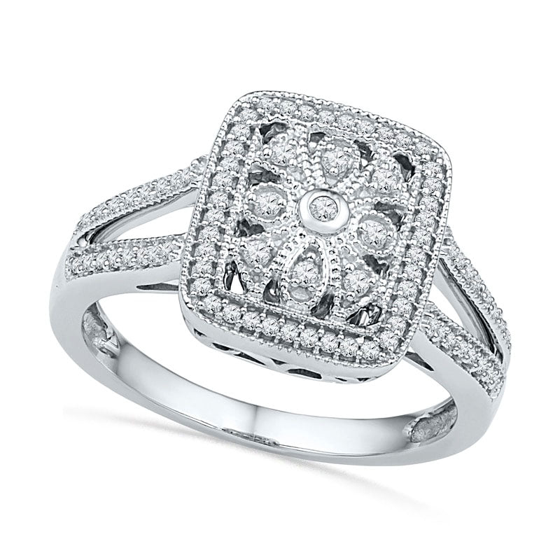 Image of ID 1 033 CT TW Natural Diamond Antique Vintage-Style Ring in Sterling Silver