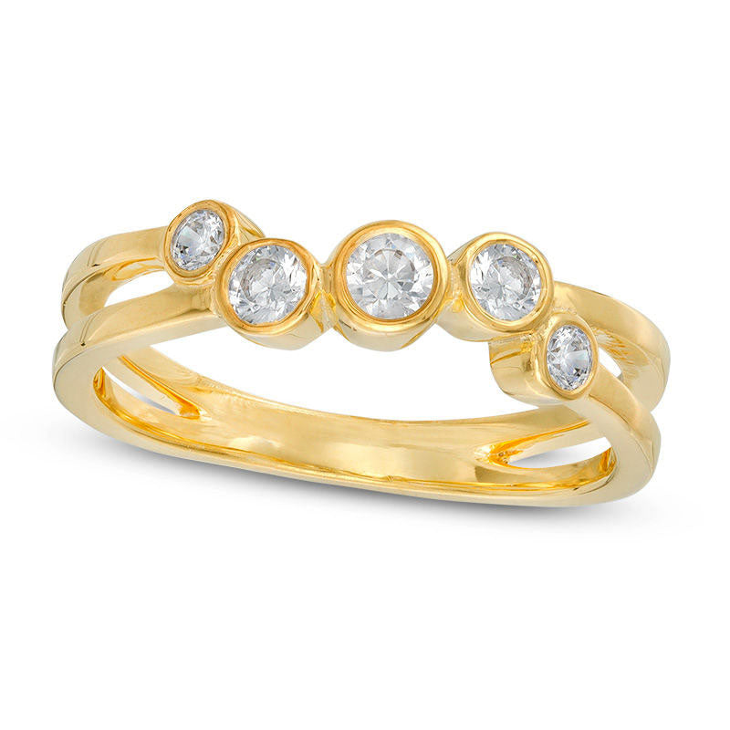 Image of ID 1 033 CT TW Natural Diamond Bezel-Set Split Shank Ring in Solid 10K Yellow Gold