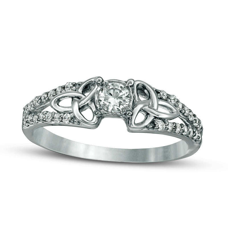 Image of ID 1 033 CT TW Natural Diamond Celtic Knots Split Shank Engagement Ring in Solid 10K White Gold