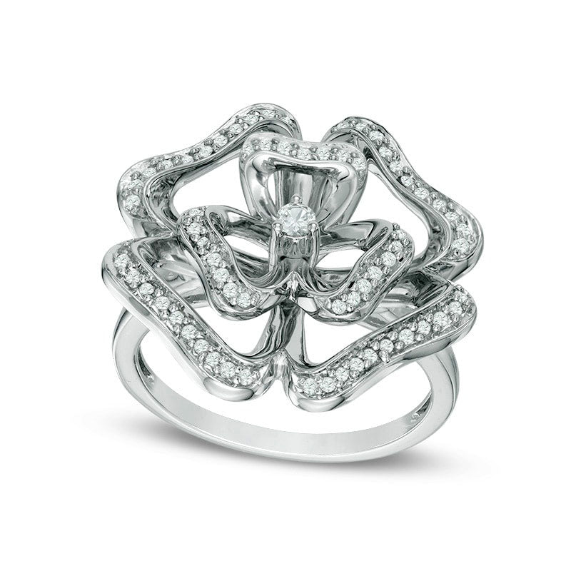 Image of ID 1 033 CT TW Natural Diamond Clover Ring in Sterling Silver - Size 7
