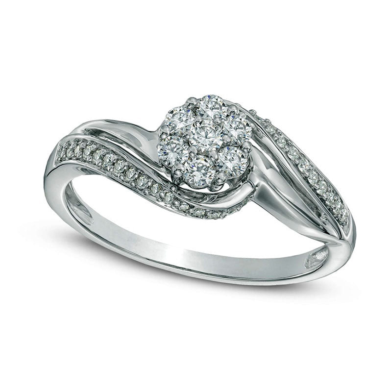 Image of ID 1 033 CT TW Natural Diamond Cluster Swirl Engagement Ring in Solid 10K White Gold