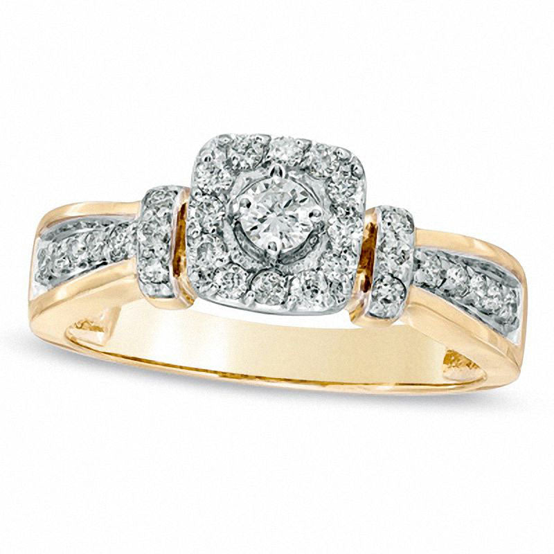 Image of ID 1 033 CT TW Natural Diamond Collar Engagement Ring in Solid 10K Yellow Gold