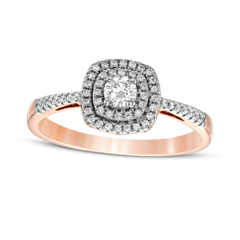 Image of ID 1 033 CT TW Natural Diamond Double Cushion Frame Engagement Ring in Solid 10K Rose Gold