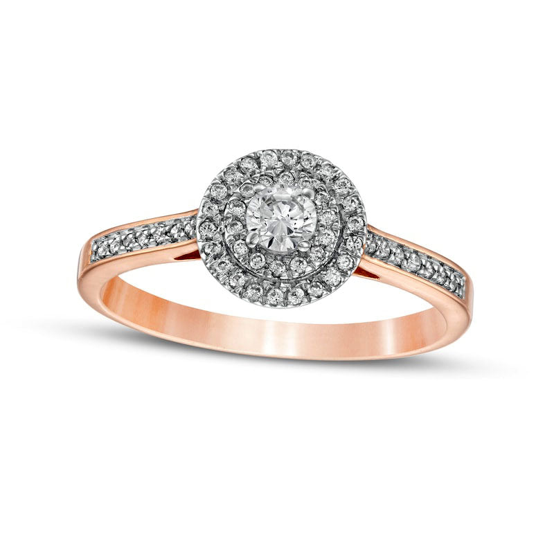 Image of ID 1 033 CT TW Natural Diamond Double Frame Engagement Ring in Solid 10K Rose Gold