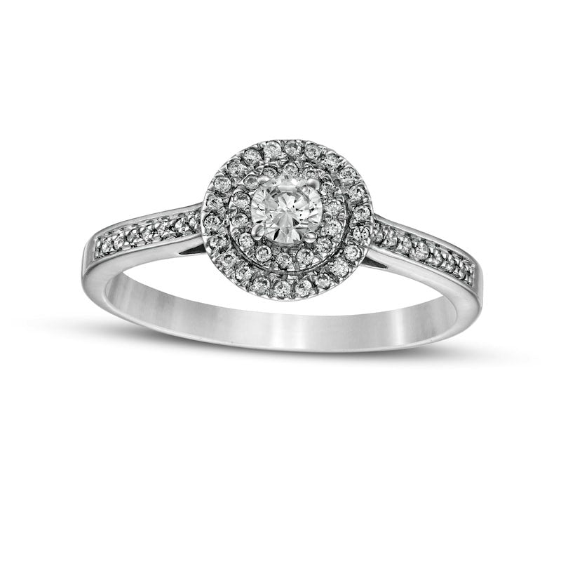 Image of ID 1 033 CT TW Natural Diamond Double Frame Engagement Ring in Solid 10K White Gold