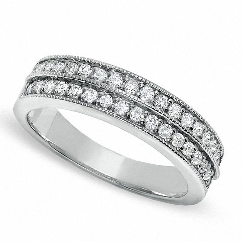 Image of ID 1 033 CT TW Natural Diamond Double Row Anniversary Band in Solid 10K White Gold