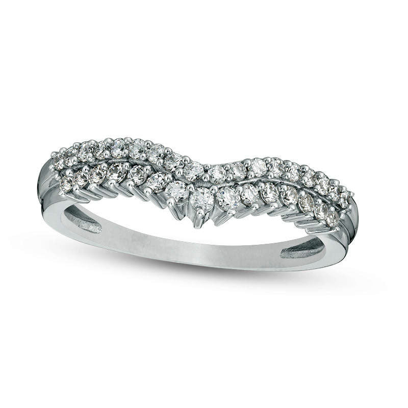 Image of ID 1 033 CT TW Natural Diamond Double Row Chevron Anniversary Band in Solid 10K White Gold