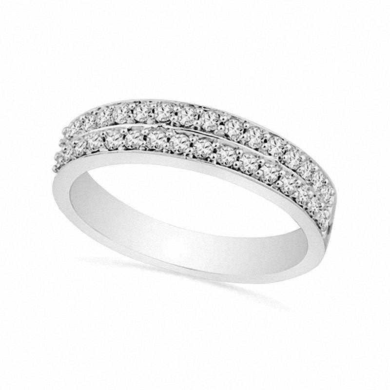 Image of ID 1 033 CT TW Natural Diamond Double Row Wedding Band in Solid 10K White Gold