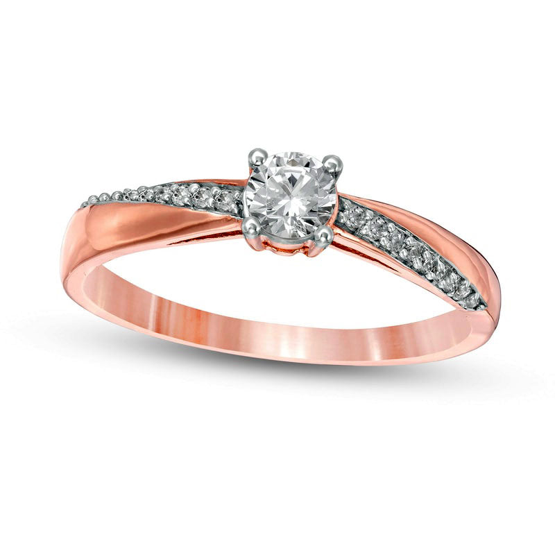Image of ID 1 033 CT TW Natural Diamond Engagement Ring in Solid 10K Rose Gold