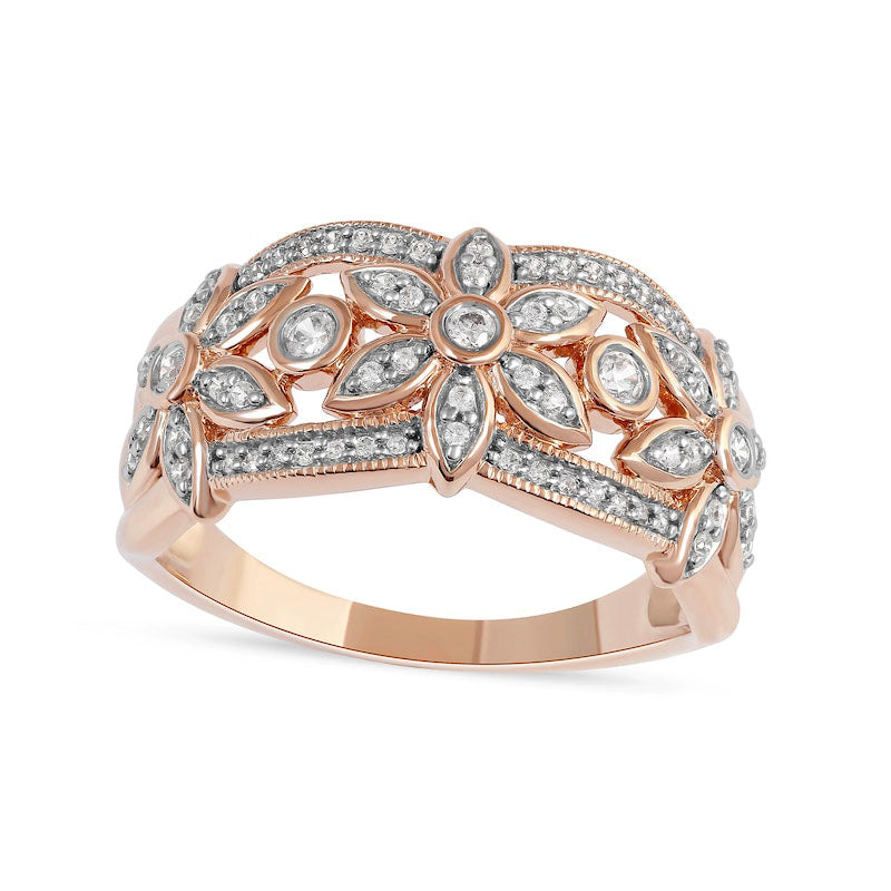 Image of ID 1 033 CT TW Natural Diamond Flower Antique Vintage-Style Ring in Solid 10K Rose Gold