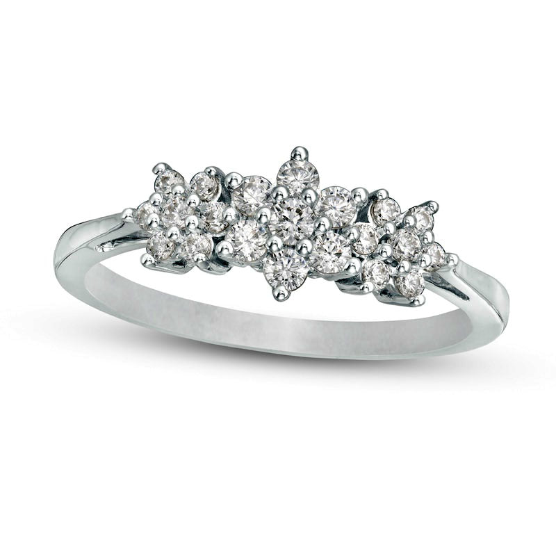Image of ID 1 033 CT TW Natural Diamond Flower Trio Ring in Solid 10K White Gold