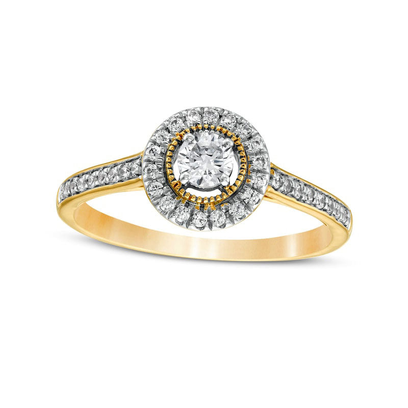 Image of ID 1 033 CT TW Natural Diamond Frame Antique Vintage-Style Engagement Ring in Solid 10K Yellow Gold